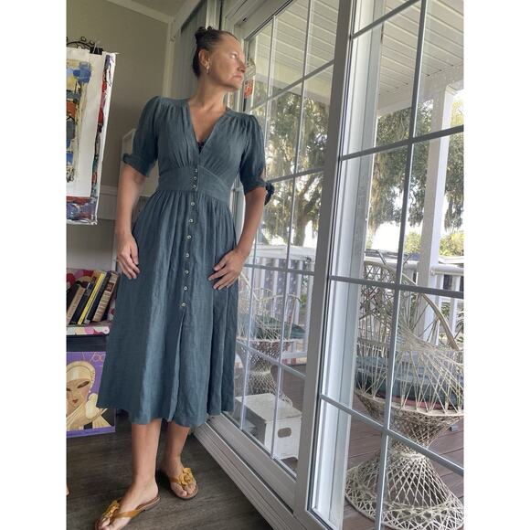 Free People Love Of My Life Midi Beautiful Dress Gray Blue Women’s Cotton S/M - Picture 2 of 11